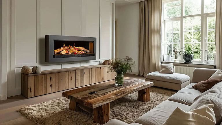 קמין Kalfile מסדרת E בסלון חמים. התמונה באדיבות NextHeat.